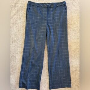 Women's J Jill Wide Leg Trouser Grey Windowpane Dress Pants Size 14